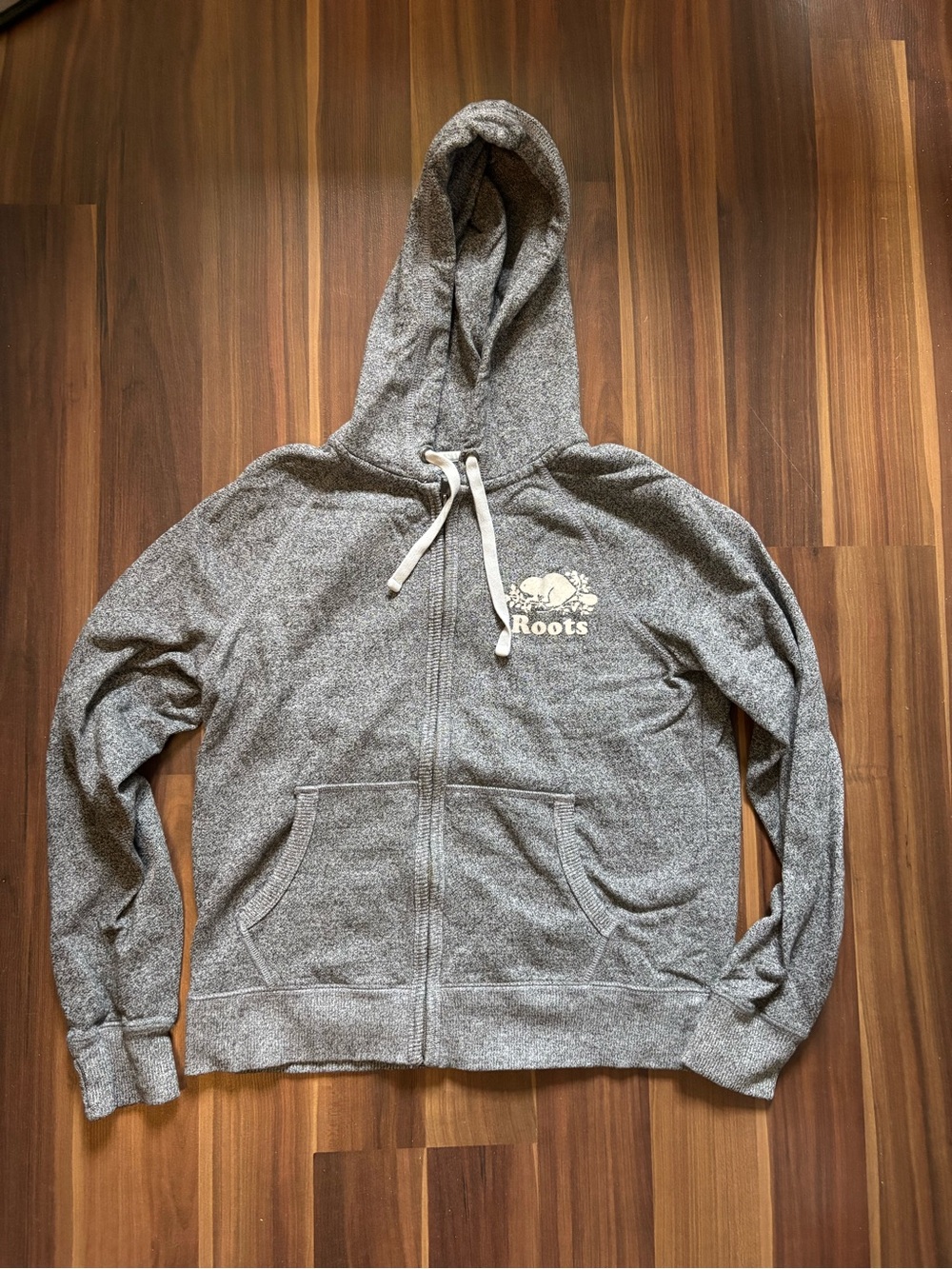 Roots Gray Full-Zip Hoodie with Drawstrings